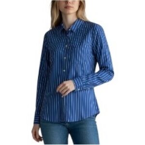 J. Crew Stretch Poplin Signature Stretch Button-Up Striped Blouse NWT S Blue